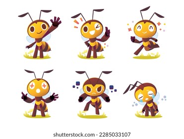 Set of vector illustration of Cartoon bee wasp