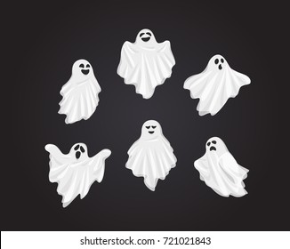 Set Vector Illustration and cartoon on dark background : Whisper Ghost cover fabric white. Ghost character Costume evil or Character creepy funny cute. Party celebrate Halloween night holiday.