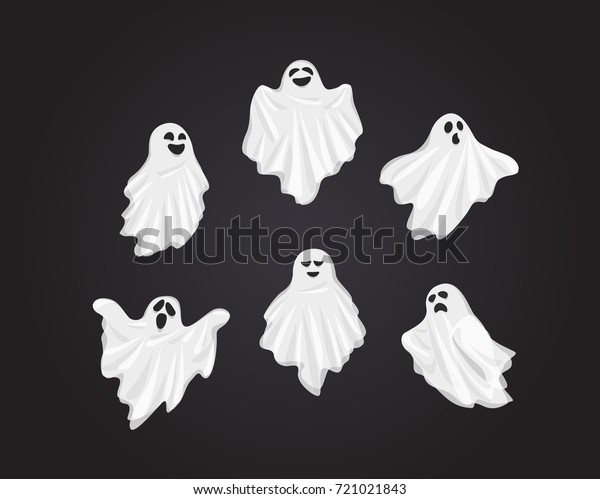 Set Vector Illustration and cartoon on dark\
background : Whisper Ghost cover fabric white. Ghost character\
Costume evil or Character creepy funny cute. Party celebrate\
Halloween night holiday.