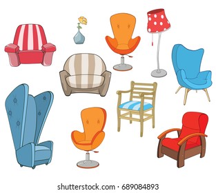 Set of Vector Illustration chairs and armchairs  for  Computer Games