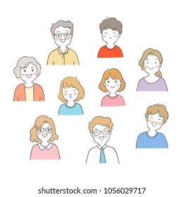 Set vector illustration character design portrait of people different emotion.Isolated on white.Draw doodle cartoon style.