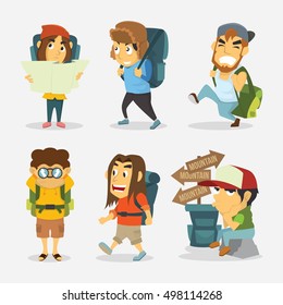 Set of vector illustration of children backpack going on an adventure.
