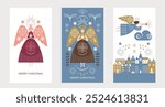 set of vector illustration Christmas Angels, vertical format