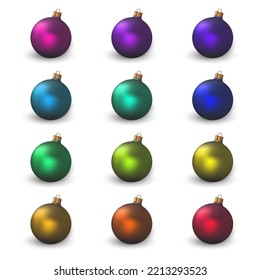 Setzen Sie Vektorgrafik-Weihnachtsball. isolierte realistische Dekorationen