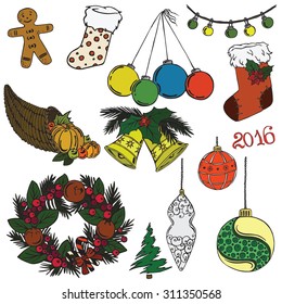 Set vector illustration of Christmas items