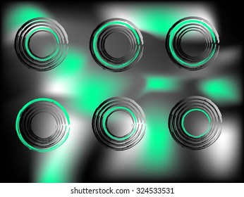 Set vector illustration circles black and white gradient shades of green and gray on the background of mesh