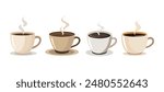 Set of vector illustration of a coffee cup with steam rising isolating on white background