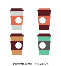 set vector illustration coffee cup on white background. Coffee paper cup set with label , colorful cup