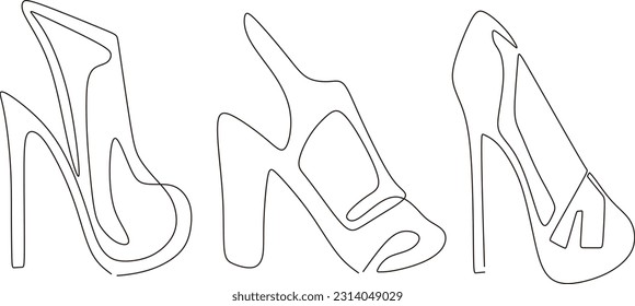set Vector illustration collection of sport shoes sneakers in one continuous line isolated white background