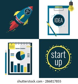 Set of Vector illustration concept business Start Up in flat style.