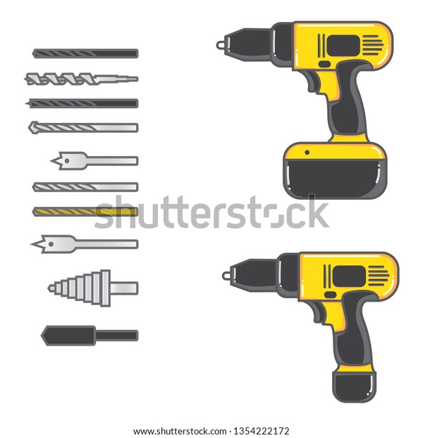 Set Vector Illustration Cordless Drill Complete Stock Vector Royalty