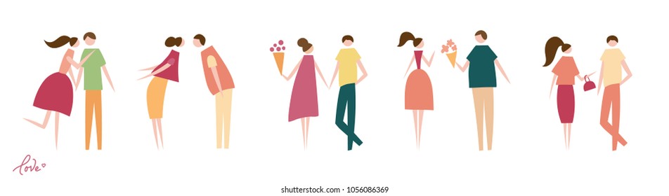 Set of vector illustration of couple in love. Silhouette of romantic people characters. Cartoon flat vector design for logo, print, card, flyer, fabric, poster. 