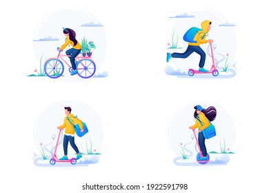 Set of Vector Illustration For Creating Courier Delivery Illustration. Flat 2D.