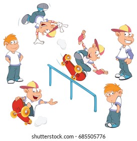 Set of Vector Illustration a Cute Boy. Cartoon Character