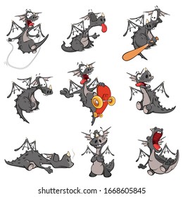 Set Vector Illustration of a Cute Cartoon Character Dragon for you Design and Computer Game