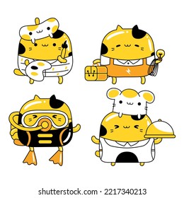 Establecer ilustración vectorial del personaje de gato lindo