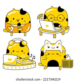 Set vector illustration of cute cat character