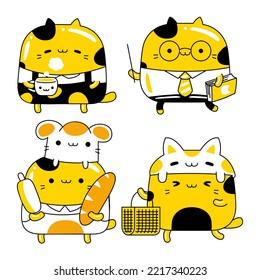 Set vector illustration of cute cat character