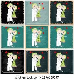 Set of vector illustration of a cute, hand drawn style couple in love