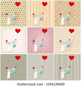 Set of vector illustration of a cute, hand drawn style couple in love