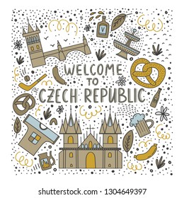 Set of vector illustration of Czech republic. Travel illustration with Czech landmarks.