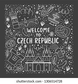Set of vector illustration of Czech republic. Travel illustration with Czech landmarks.