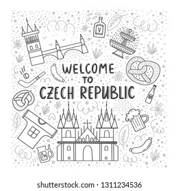 Set of vector illustration of Czech republic. Travel illustration with Czech landmarks.