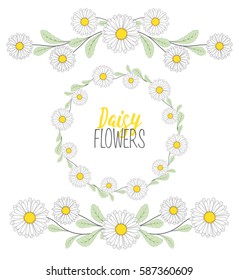 Set vector illustration of daisies, meadow flower wreath