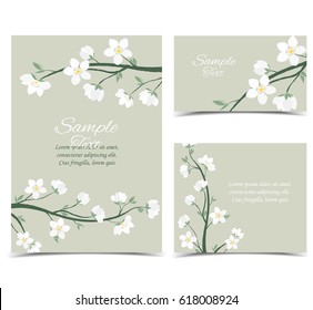 Set vector illustration of decorative branches with flowers. Spring blossom