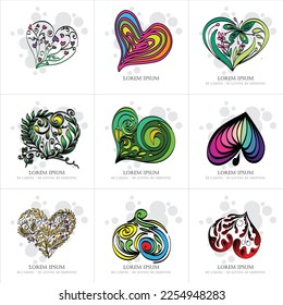 Set of vector illustration decorative hearts icon colorful on white background: valentine, love, heart, valentine. butterfly icon, leaf, beautiful and elegant