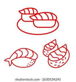 set of vector illustration design icons of japanese food sushi
