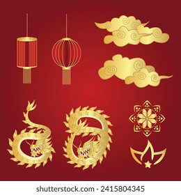 set of vector illustration designs of chinese new year elements