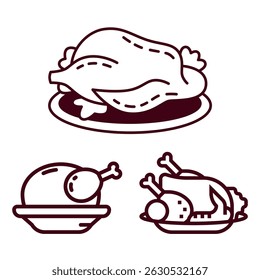 conjunto de desenhos de ilustração vetorial de imagens ícone de frango assado