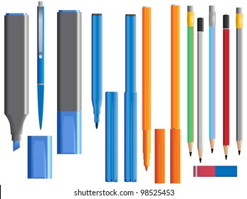 Set of vector illustration of different pencil ( and felt-tip pen (office supply)).