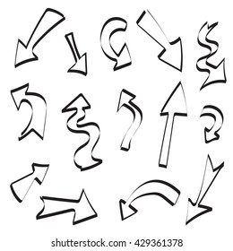 set vector illustration of doodle black arrows on white background