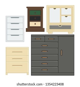 set of vector illustration drawer and cabinet for interior household flat design style