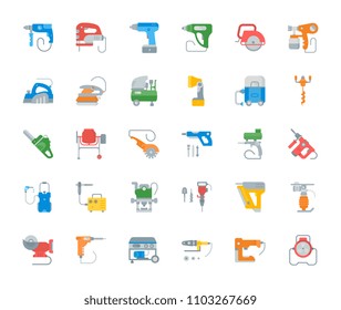 Set vector illustration of electric tools. Flat elements on white background.