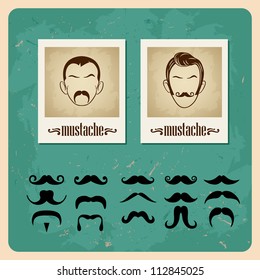 set of vector illustration faces with mustaches