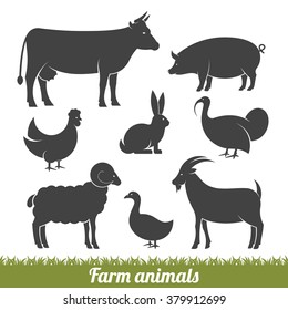 set vector illustration of farm animals isolated on white background / farm animals