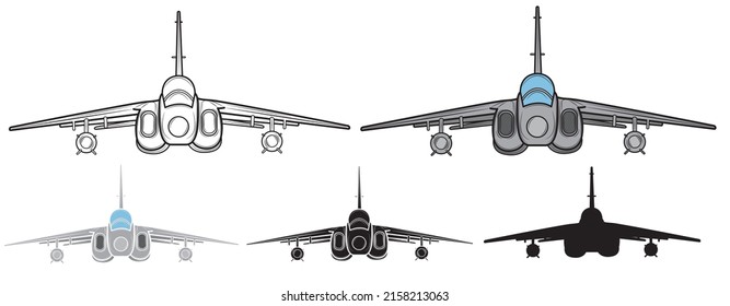 Set of Vector illustration of a fighter jet on a white background.