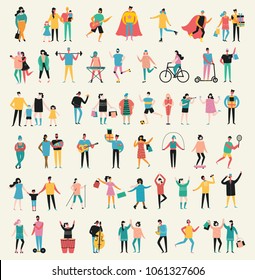 Set of vector illustration in a flat style of different activities people