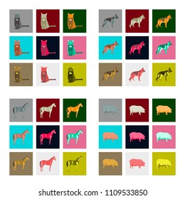 Set of vector illustration in flat style pig horse cat German Shepherd