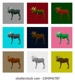 Set of vector illustration in flat style moose