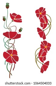 set of vector illustration of flowers of poppy