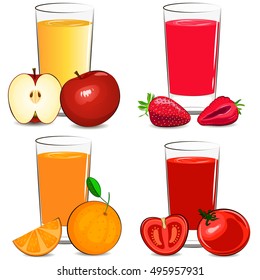 Set of vector illustration of fresh fruit and vegetable juice