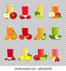 Set of vector illustration of fresh fruit and vegetable juice