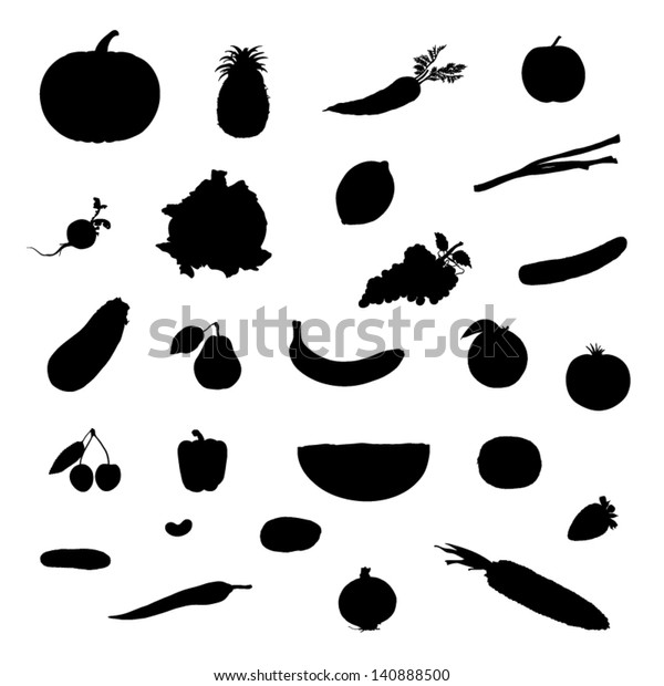 ベクターイラストフルーツと野菜の黒のシルエットのセット のベクター画像素材 ロイヤリティフリー