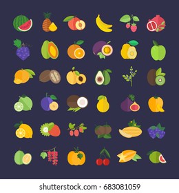 Set of vector illustration of fruits. Flat elements on white background.