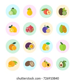 Set of vector illustration of fruits. Flat elements on white background.