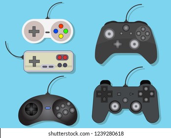 Set of vector illustration of gamepads for video games